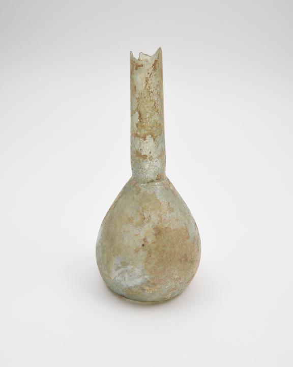 Glass unguent bottle, Roman, 151 to 300 AD