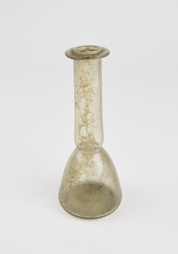 Glass unguent bottle, pale green, Roman, 151 to 300 AD
