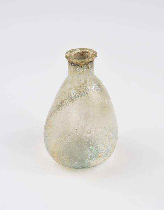 Glass flask, green, composite, conical shaped body, flat base