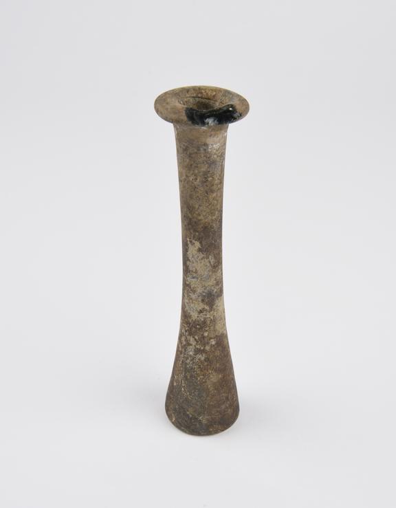 Glass unguent bottle, thick glass, dark green, made in Egypt