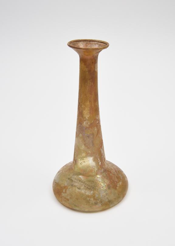 Glass candlestick flask, Roman, 151 to 300 AD