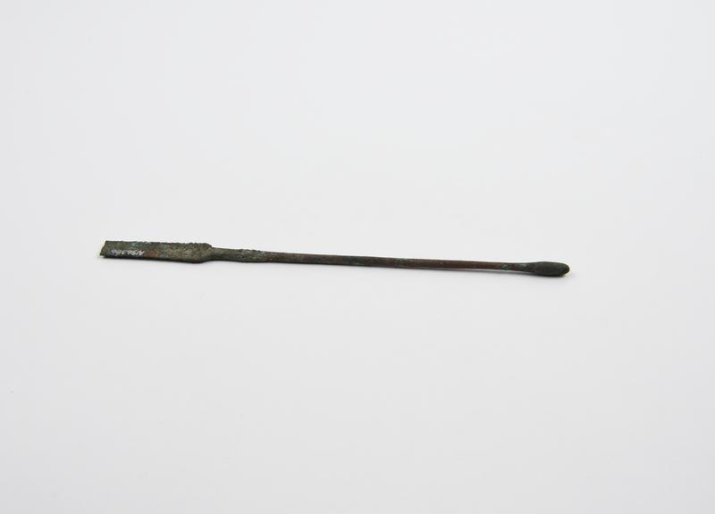 Combined spatula and olive-ended probe, bronze