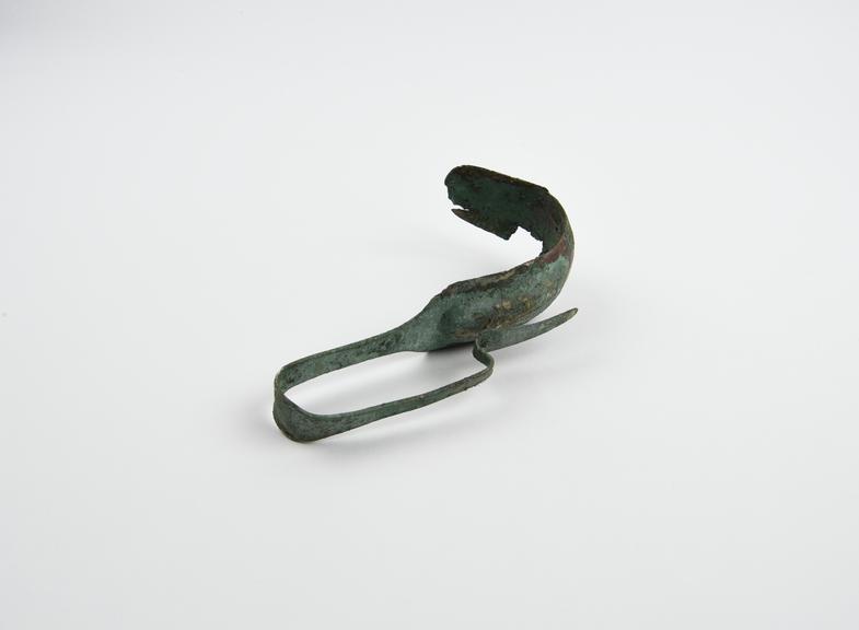 Strigil, foliate decoration, bronze, Roman