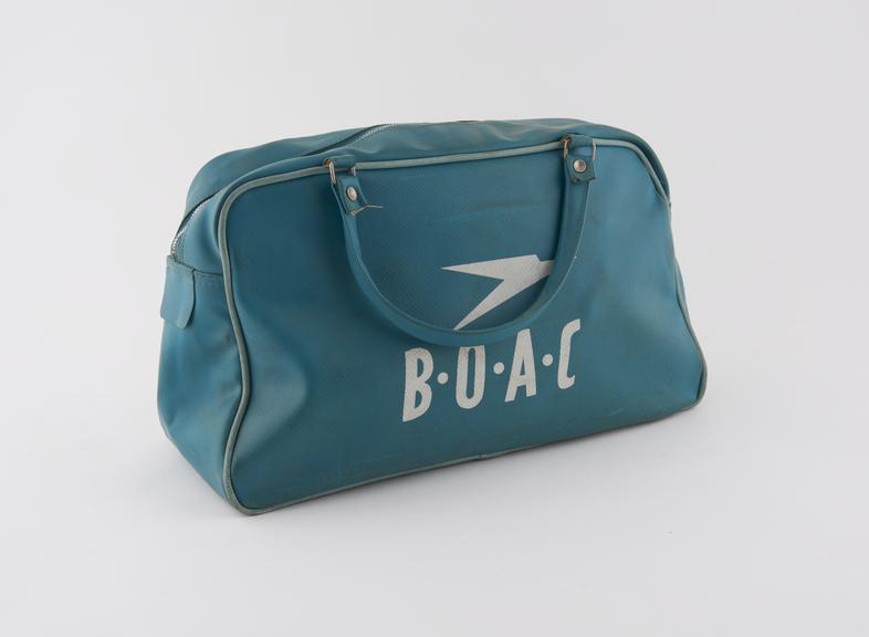 B.O.A.C. airline passenger's hand-bag, plastic-covered, c. 1960