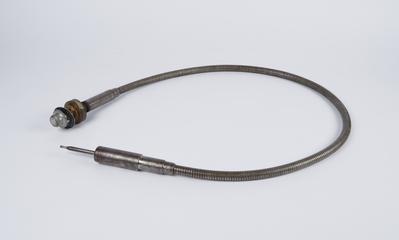 Cable from low power transportable radio transmitter in teak case, 1920-1930