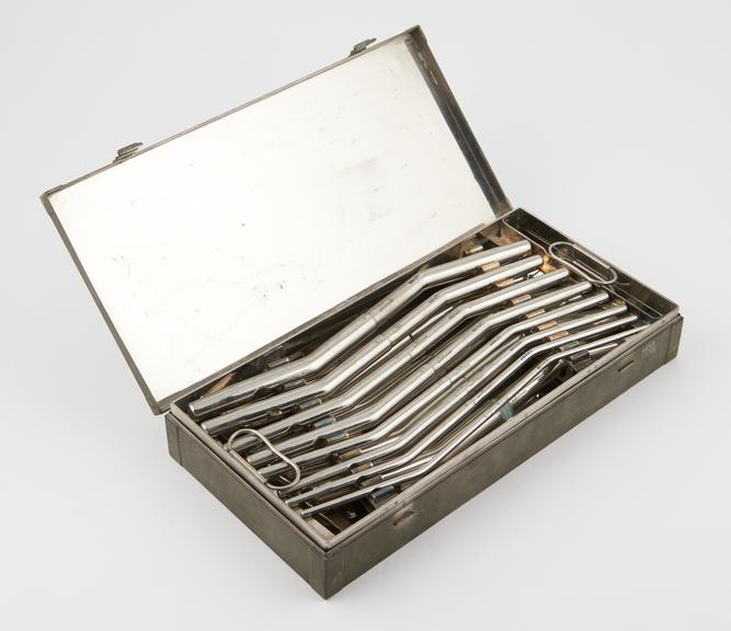 Set of 12 Sloan uterine dilators in asceptic metal case