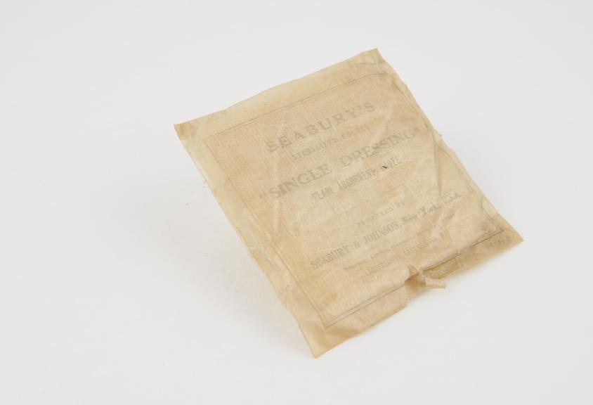 Gauze dressing, in original wrapper, by Seabury and Johnson, USA