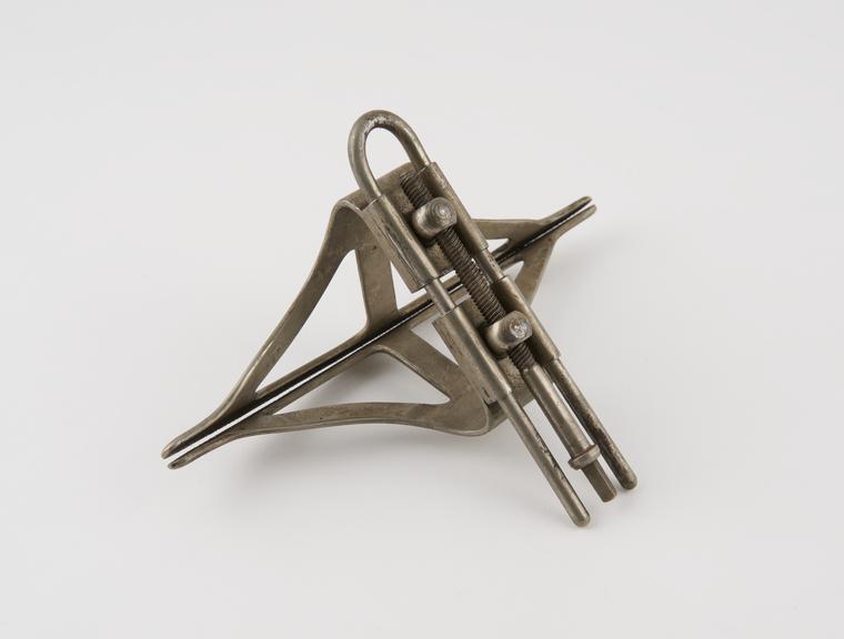 Bowel clamp, nickel plated steel, by A. Aubry, Paris, 1860-1910