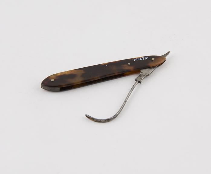 Aneurism needle, steel, folding, in tortoiseshell sheath, by S