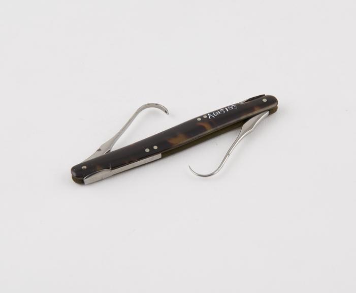 Aneurism needle and tenaculum combined, steel and tortoiseshell