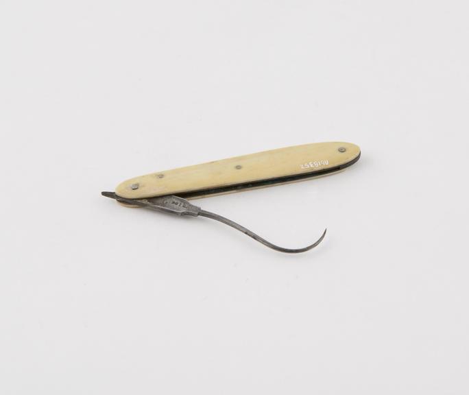 Tenaculum, steel, folding, in ivory sheath, by Weiss of London