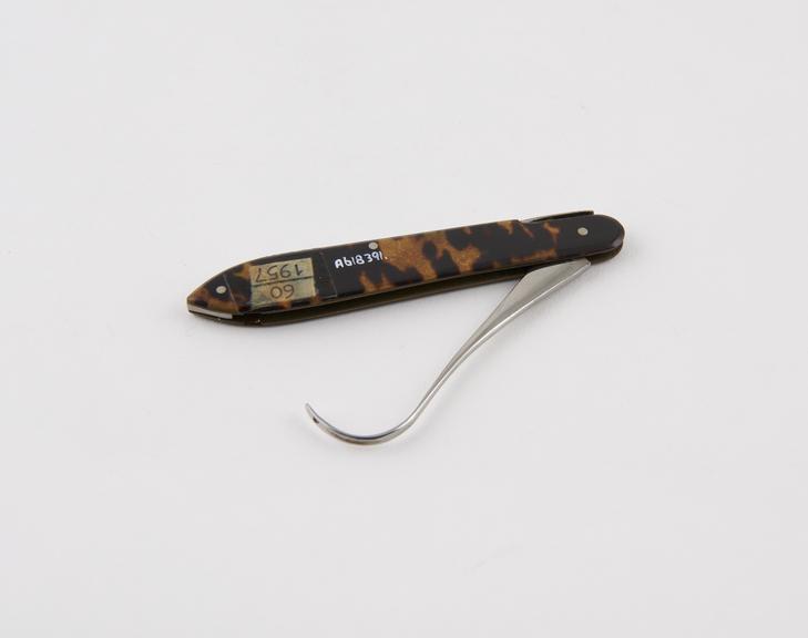 Aneurism needle, steel, folding, in tortoiseshell sheath