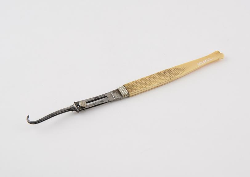 Hook, double, steel and ivory, 19th century