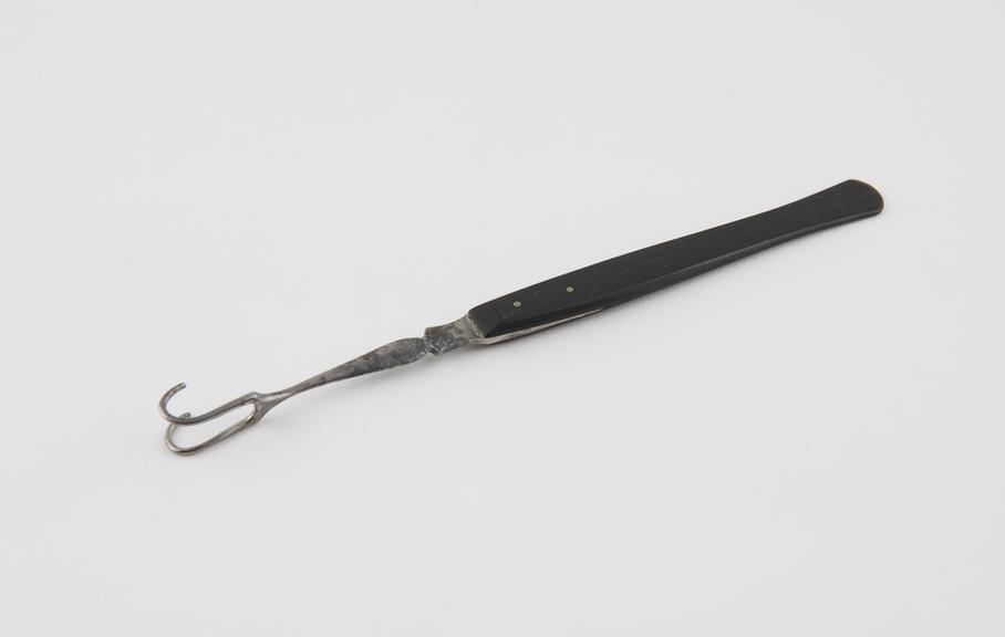 Double tenaculum, steel and ebony, by Wood, British