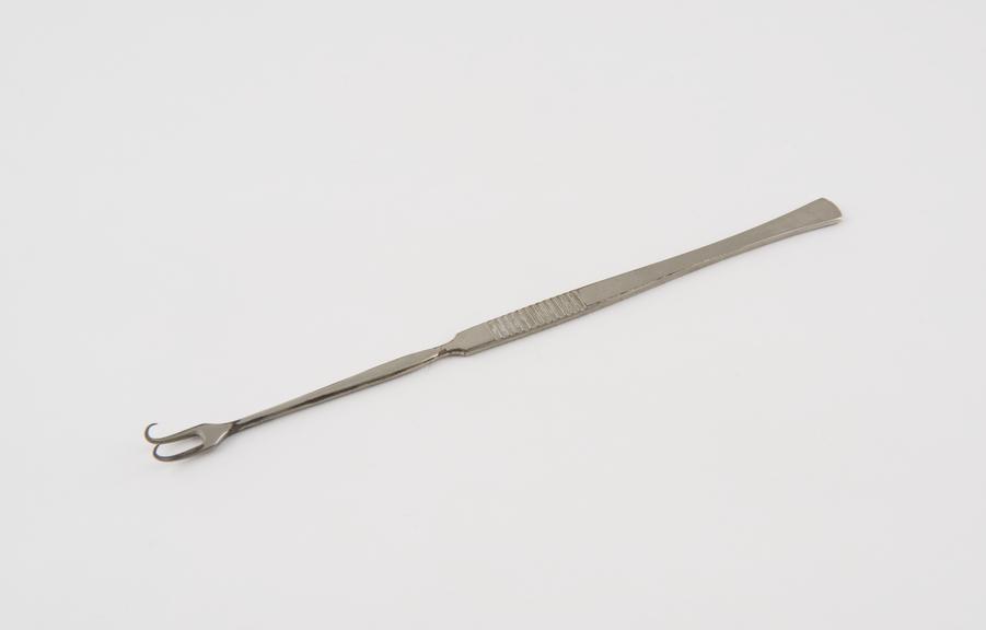 Tracheotomy hook, double headed, steet, plated, 1880-1920