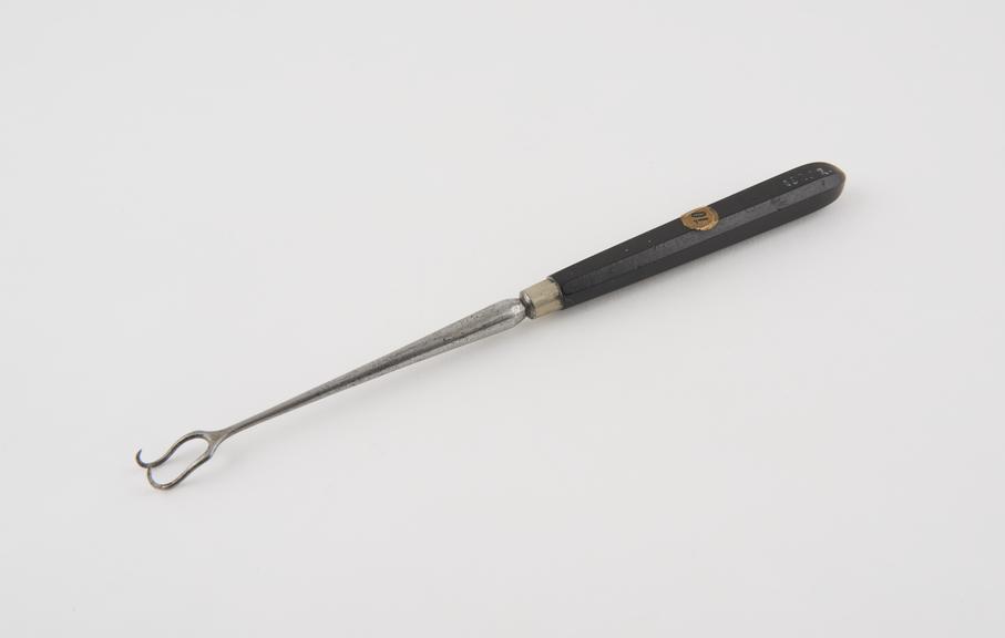 Tracheotomy hook, steel and ebony, 19th century