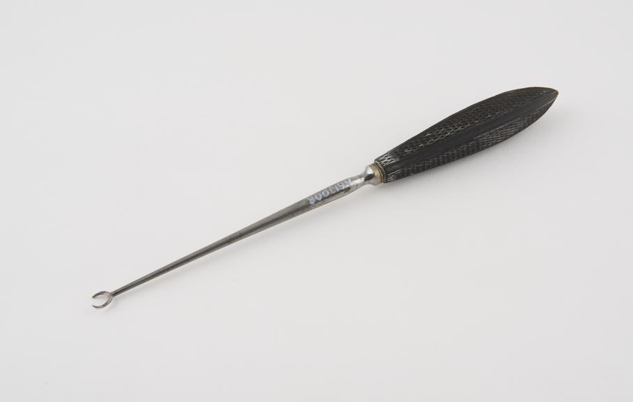 Tracheotomy hook(?), steel and ebony, 19th century