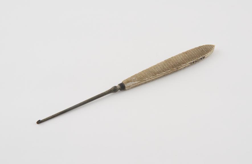 Suture catheter(?), steel with ivory handle, probably English