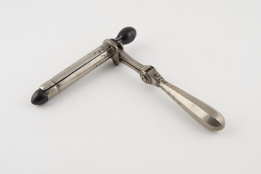 Rectal speculum, Weiss, metal, nickel plated, with ebony plug