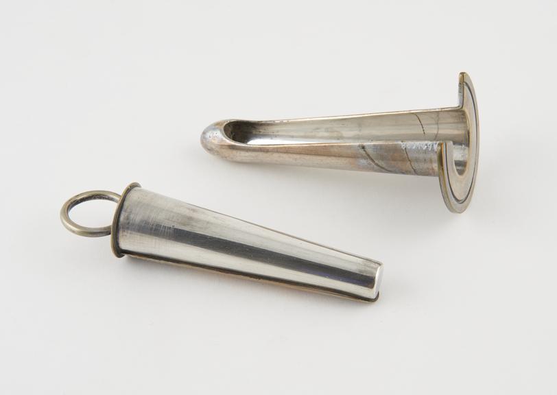 Rectal speculum, Allingham, metal, electro-plated, with plug