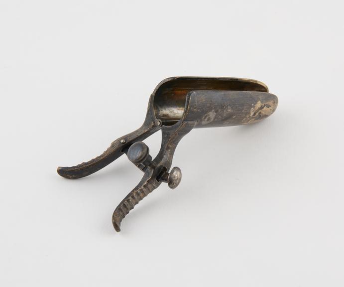 Rectal speculum, bivalve, electroplated metal, British (?)