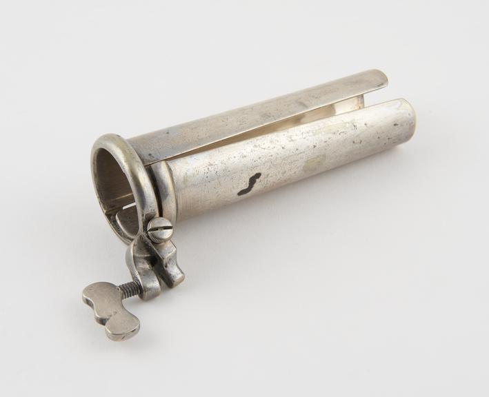 Rectal speculum, metal, nickel plated, possibly French