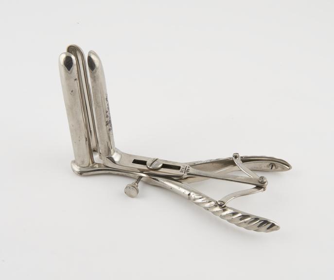 Rectal speculum, metal, nickel plated, by Down Bros