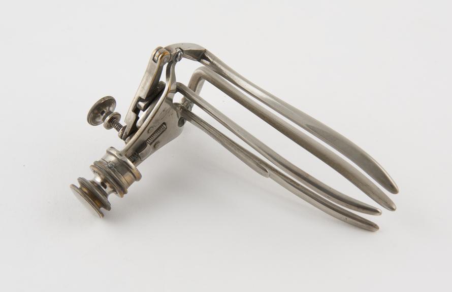 Rectal speculum, Allingham, metal, nickel plated, four bladed