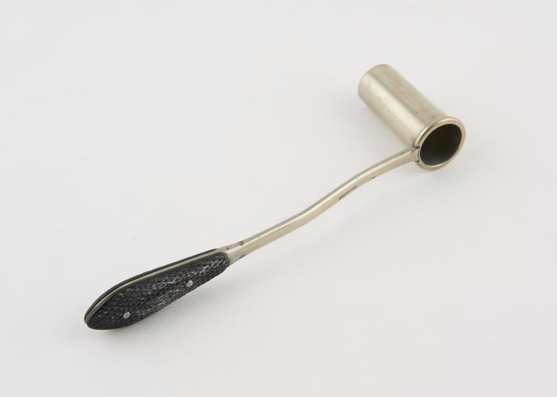 Speculum, type unidentified, metal, nickel-plated, ebony handle