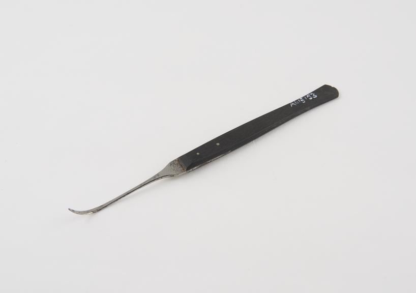 Suture needle, steel, and ebony, by Hilliard of Glasgow