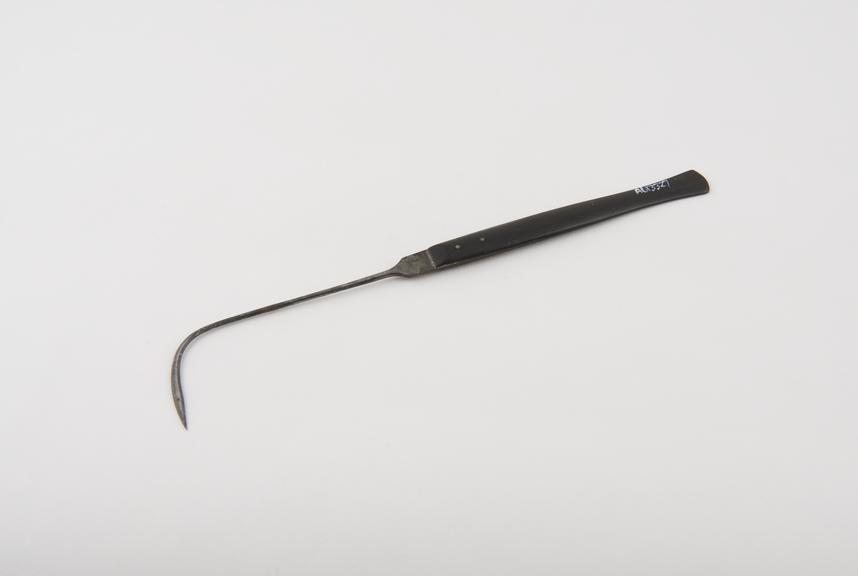 Suture needle, steel and ebony, by Maw of London, 1828-1900