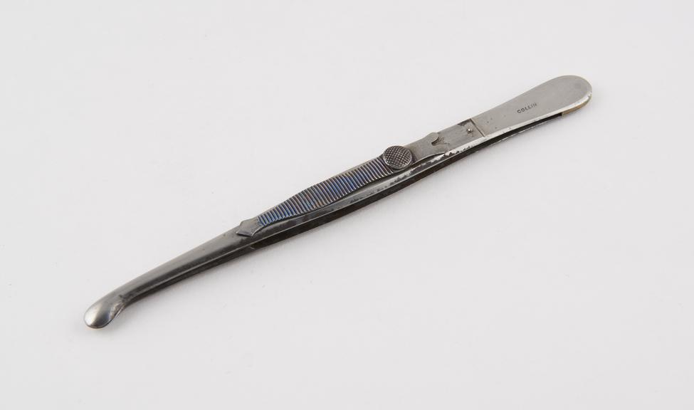 Pair of tweezers, steel, by Collin of Paris, from Charriere