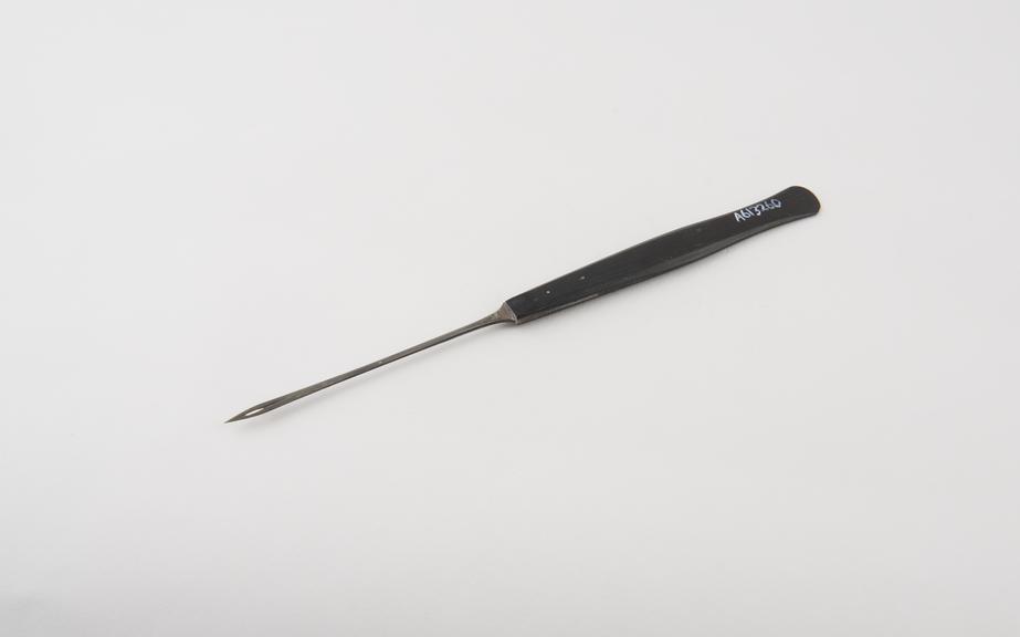 Suture needle, steel and ebony, by Coxeter of London, 1836-1900