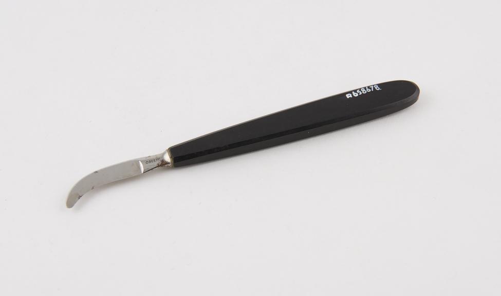 Ollier's bone scalpel, steel with ebony handle, by Collin