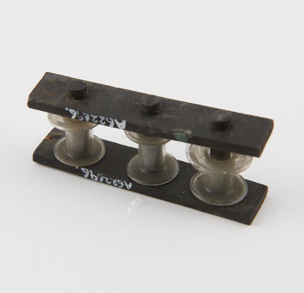 3 ligature spools, plastic and ebonite, 1880-1920