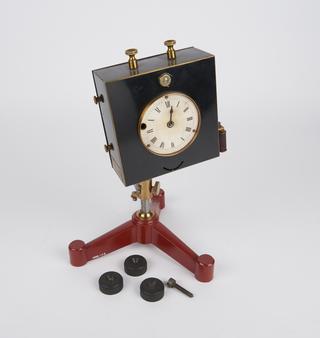 Clock and clock-stand, for Ewing three-component seismograph, 1880