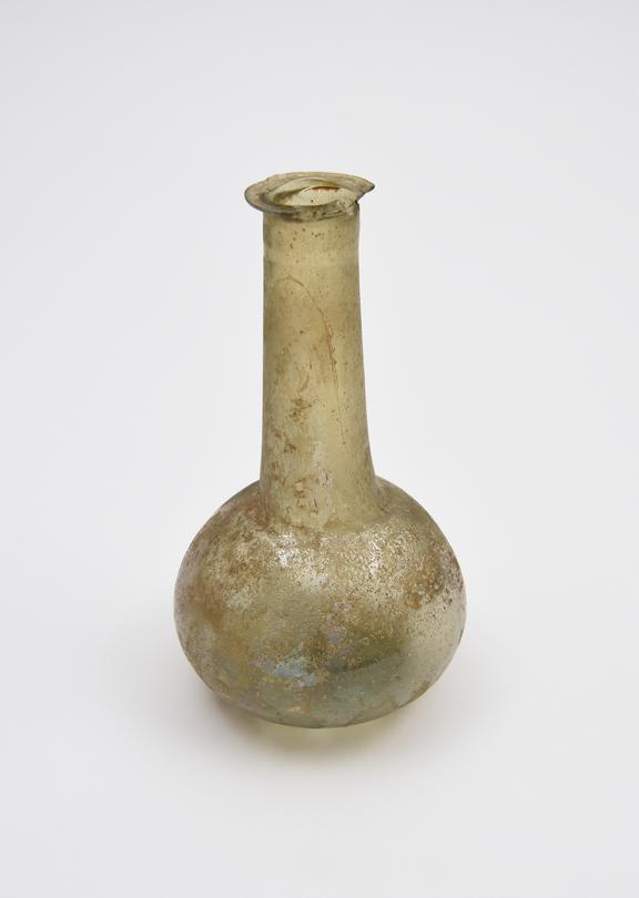 Glass unguent bottle, Roman, 151 to 300 AD