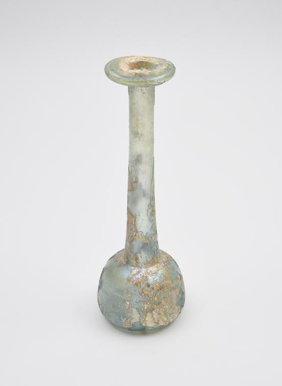 Glass unguent bottle, Roman, 151 to 300 AD