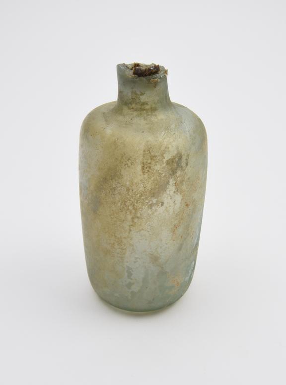 Glass bottle, cylindrical body, Roman, 251-450AD