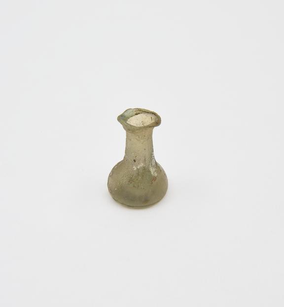 Glass flask, green, conical body, deep kick cylindrical neck