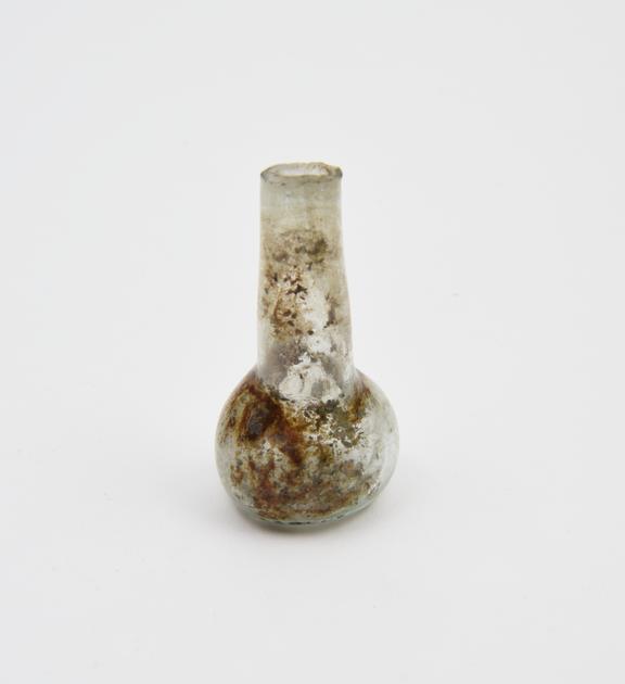 Glass flask, colourless, conical body, cylindrical neck