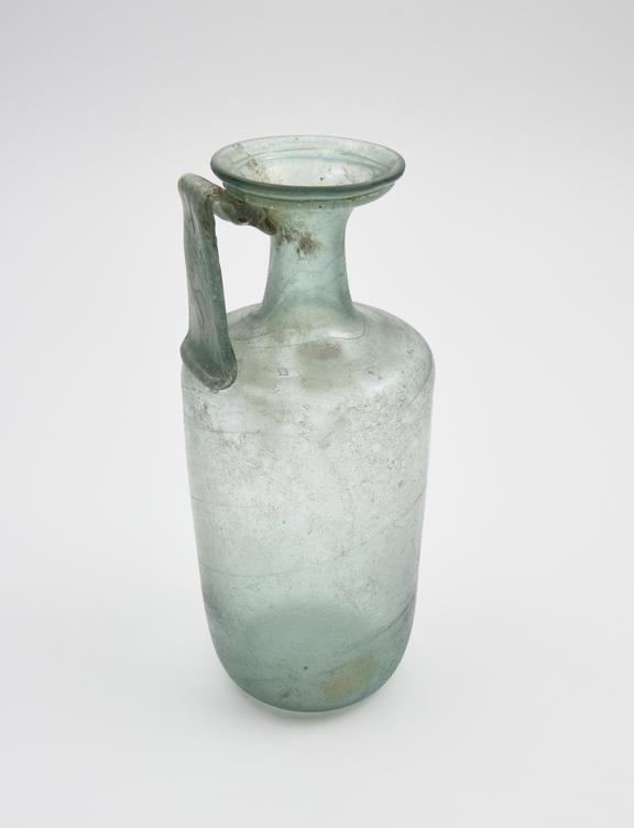 Glass bottle, with 1 handle and funnel mouth, Roman, 251-450AD