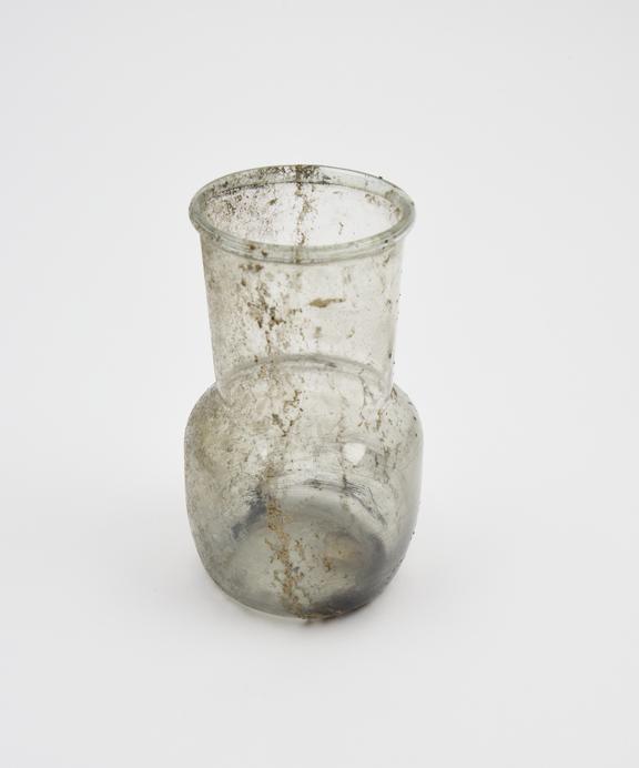 Glass jar, colourless, cylindrical body, concave base