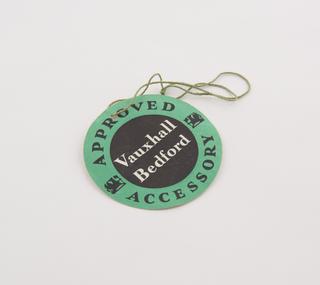 "Approved" label for Vauxhall cigarette lighter, 1955.