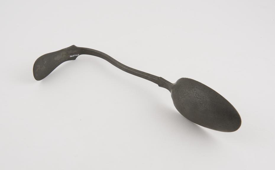 Vaginal speculum formed from pewter spoon, by John Yates