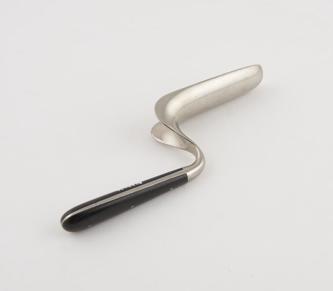 Speculum, vaginal, metal head and shaft, ebony handle