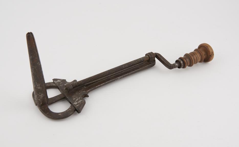 Speculum, vaginal, steel, wooden handle, European, 16th century