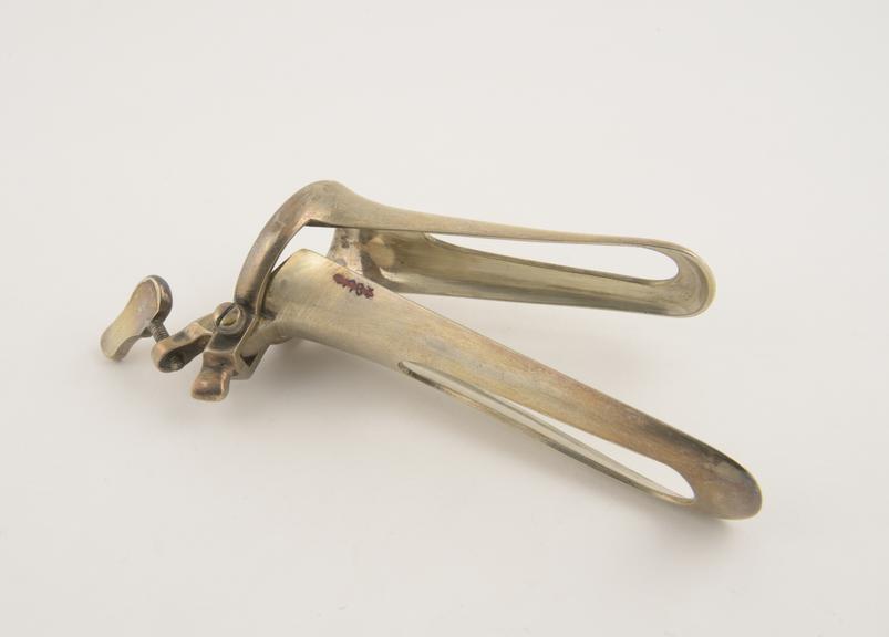 Cusco vaginal speculum, metal, electro-plated, probably English