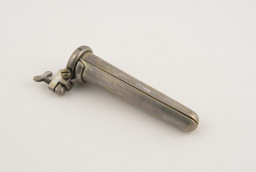 Vaginal speculum, metal, nickel plated, possibly French