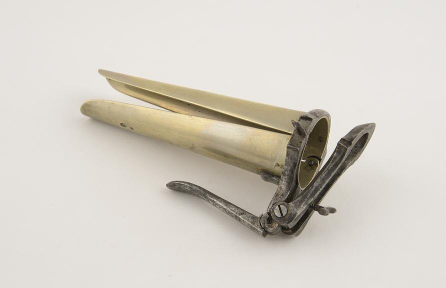 Speculum, vaginal, metal, nickel-plated, European